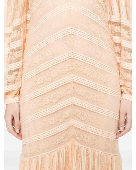 Twinset Natural Long Striped Lace Dress