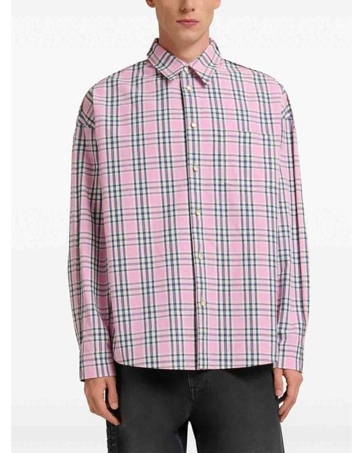 Marni Pink Checked-Pattern Long-Sleeve Shirt for men
