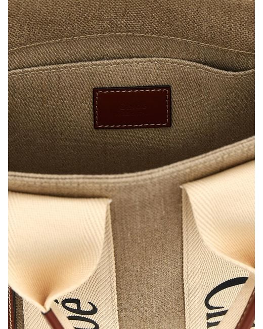 Chloé Natural Woody Small Linen Tote Bag