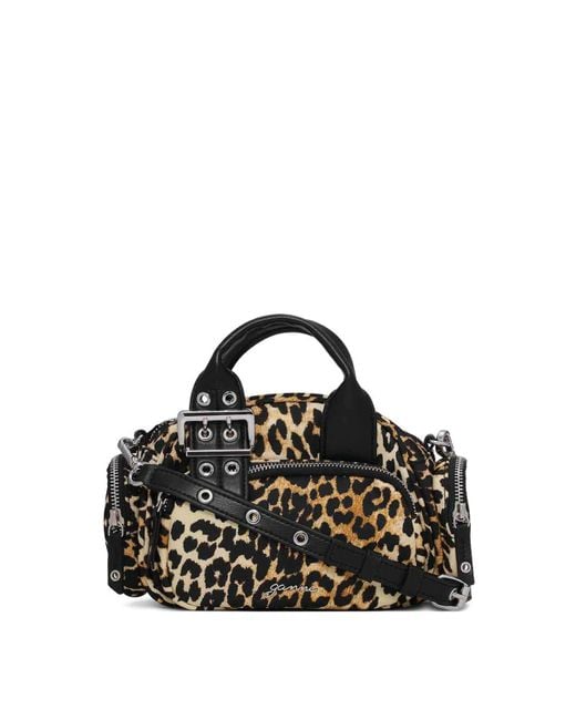 Ganni Black Leopard-Print Tote Bag