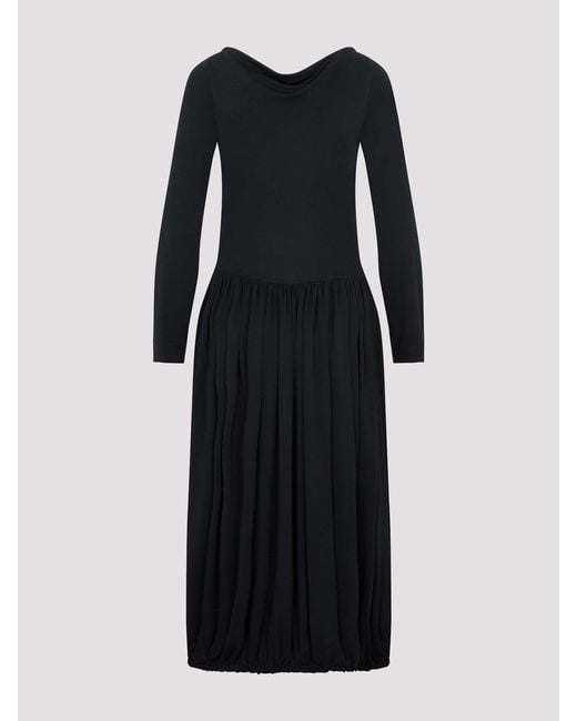 Lanvin Black Long-Sleeved Drape Midi Dress