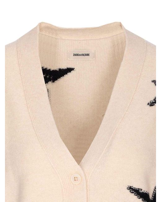 Zadig & Voltaire Natural Star-Intarsia Cashmere Cardigan