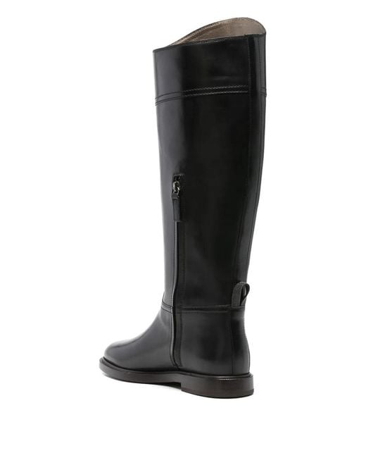 Brunello Cucinelli Black Leather High Riding Boots