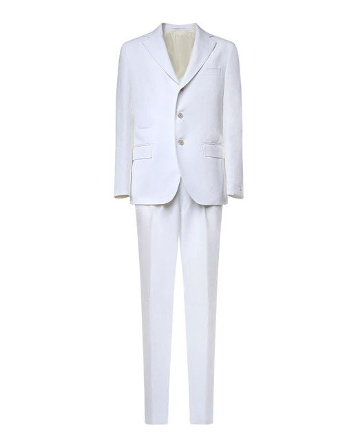 Eleventy White Single-Breasted Linen Suit for men