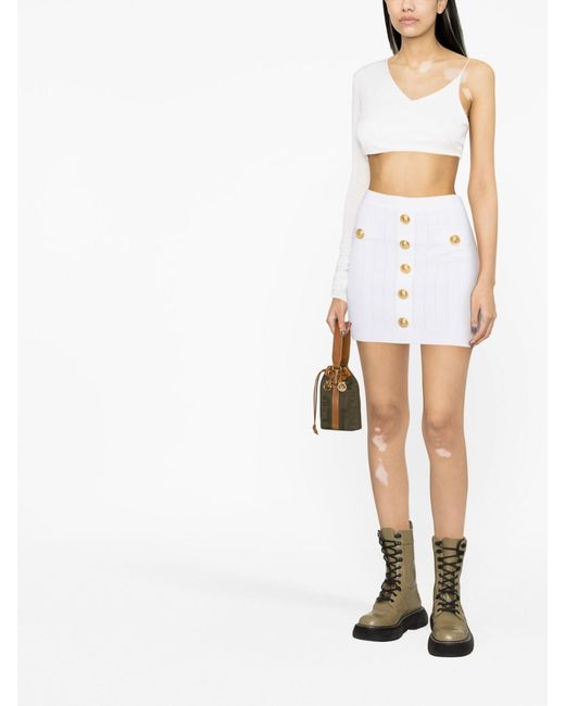 Balmain White Embossed-Buttons Knit Mini Skirt
