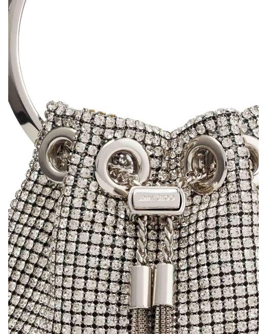 Jimmy Choo Gray Micro Bon Bon Crystal Embellished Bucket Bag