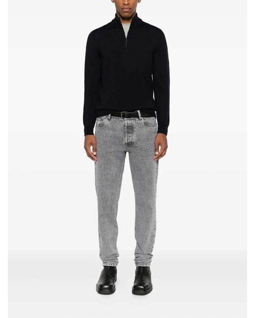 Drumohr Black Long Sleeve Mock-Neck Zip Sweater for men