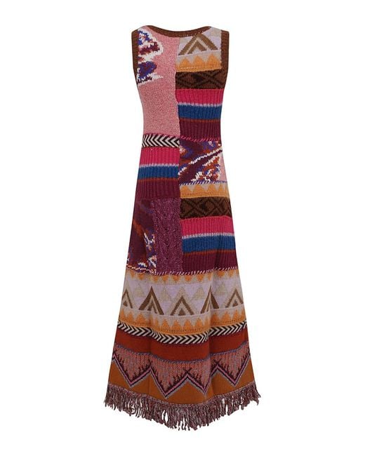 Etro Red Wool Blend Maxi Dress