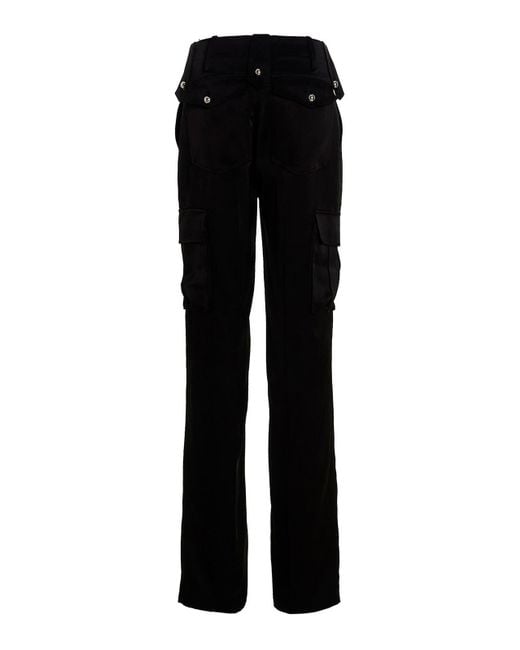 David Koma Black Satin Cargo Pants