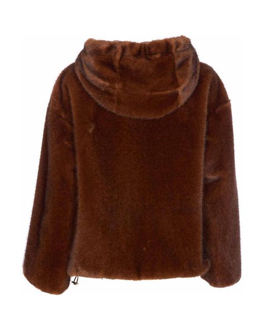 Herno Brown Faux Fur Jacket With Hood