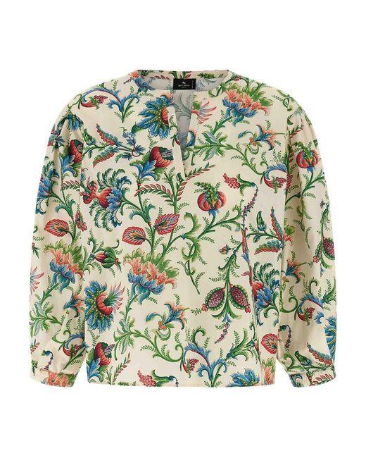 Etro Green Floral Cotton Blouse