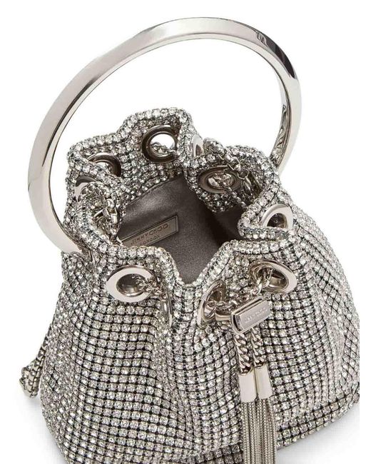 Jimmy Choo Gray Micro Bon Bon Crystal Embellished Bucket Bag