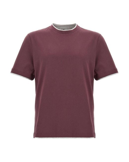 Brunello Cucinelli Purple Double Layer T-Shirt for men