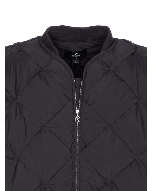 Represent Blue Quilted Bomber Jacket for men