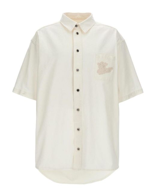 Off-White c/o Virgil Abloh White Denim Overshirt With Button Sleeve Detail for men