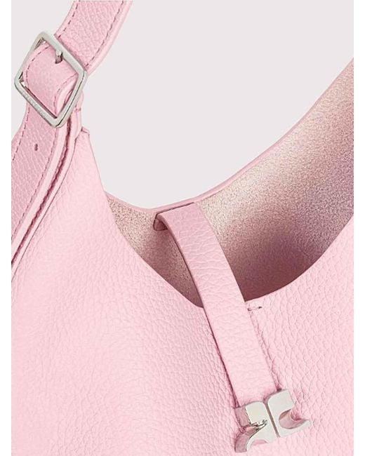 Courreges Pink Small Hammered Leather Hobo Bag