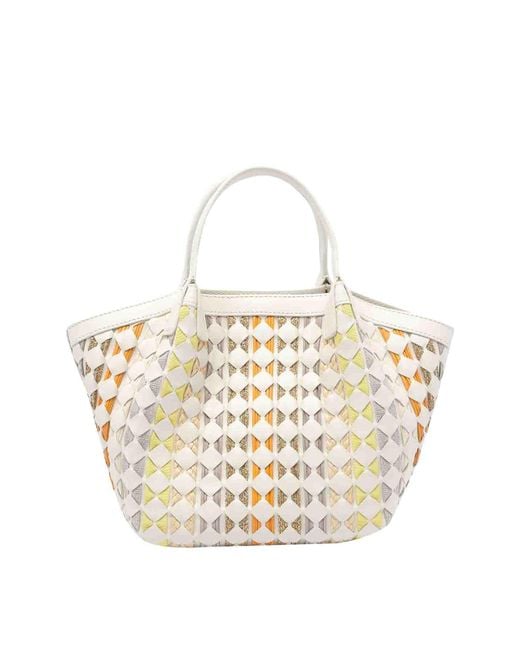 Serapian White Mini Mosaico Secret Tote Bag