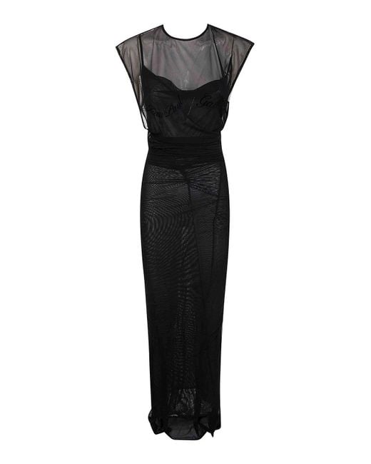 Jean Paul Gaultier Black Mesh Open Back Sleeveless Dress Velvet Flock
