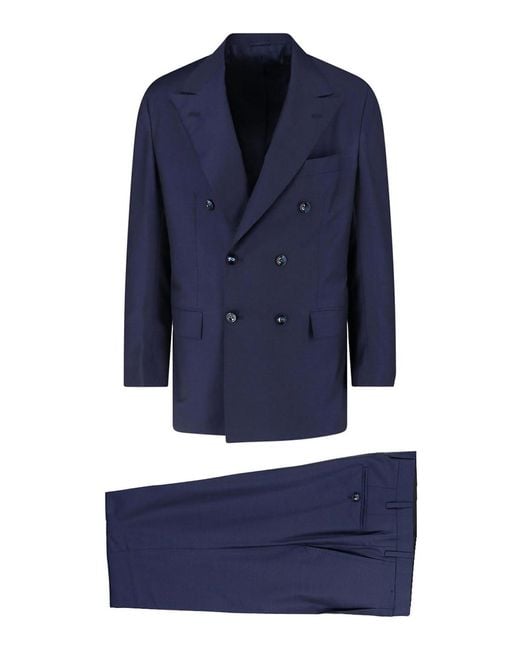 Kiton Blue Double-Breasted Wool Suit for men