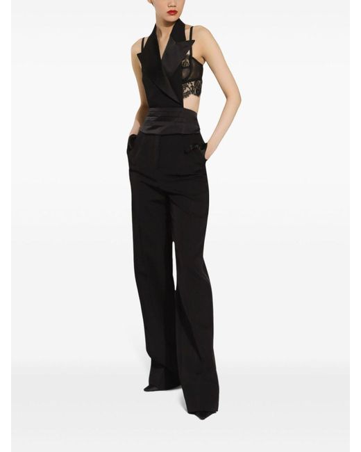Dolce & Gabbana Black Tailored Virgin Wool Blend Satin Trousers