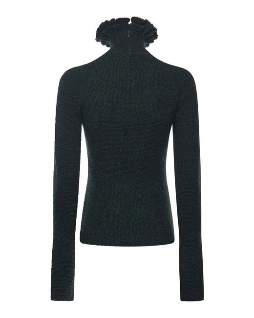 Alaïa Blue Turtleneck With Ruffles