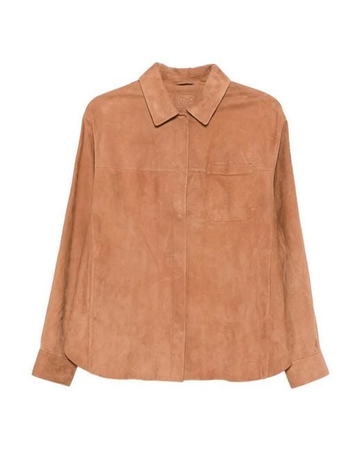 Desa Nineteenseventytwo Brown Leather Shirt Jacket