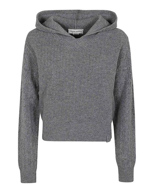 Victoria Beckham Gray Hooded Pointelle Jumper