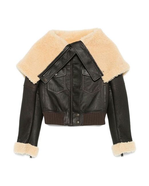 McQueen Black Shearling-Collar Leather Jacket