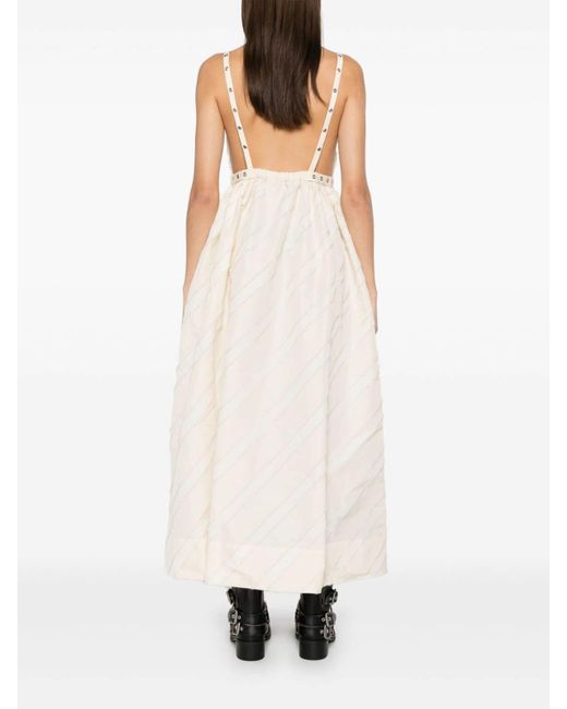 Ganni White Stripe Taffeta Strap Dress