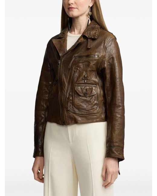 Polo Ralph Lauren Brown Studded Moto Jacket