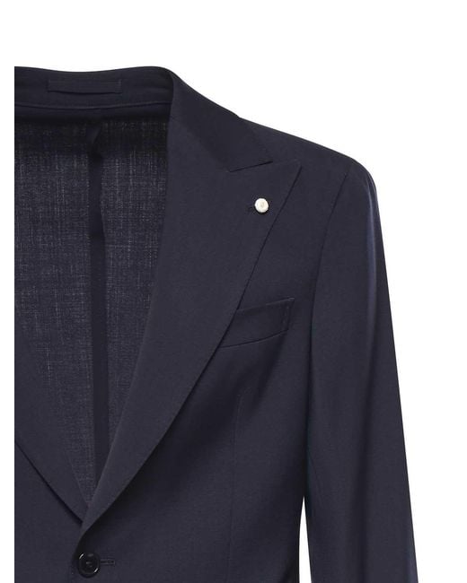 Lubiam Blue Single-Breasted Wool Blend Blazer for men
