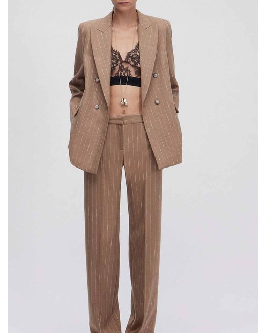 ERMANNO FIRENZE Brown Double-Breasted Pinstriped Jacket