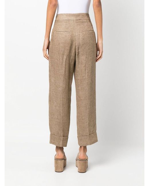 Brunello Cucinelli Natural Linen Trousers With Turn Ups