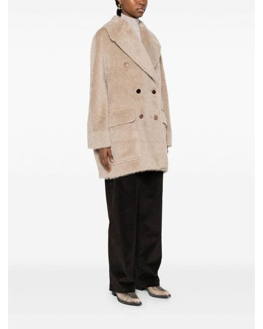 Tagliatore Natural Double-Breasted Alpaca-Wool Blend Coat With Wide Lapels