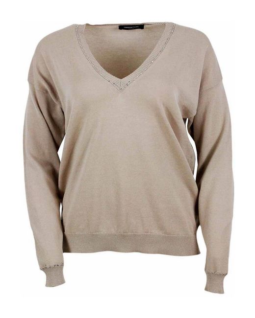 Fabiana Filippi Natural V-Neck Knitted Sweater