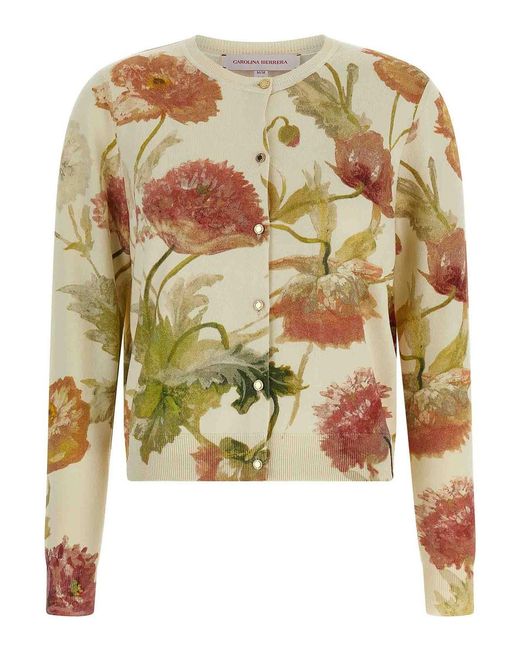 Carolina Herrera White Floral Print Cardigan