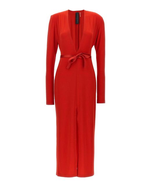 Norma Kamali Red Long Deep V-neck Dress