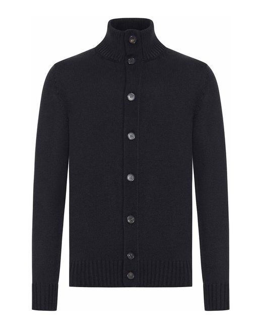 Zanone Blue Wool High Neck Cardigan for men