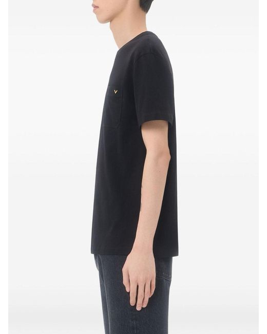 Valentino Garavani Black Cotton T-Shirt With Vgold for men