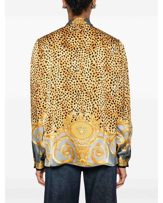 Versace Multicolor Silk Shirt With Decorative Tie