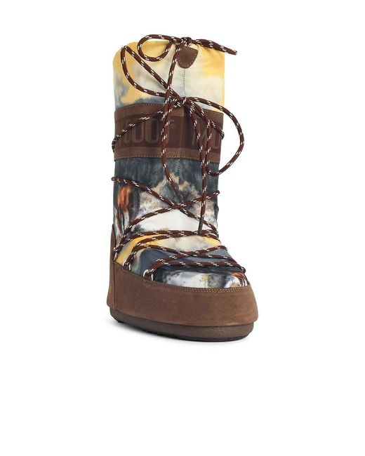 Moon Boot Brown Icon Postcard Nylon And Suede Boots