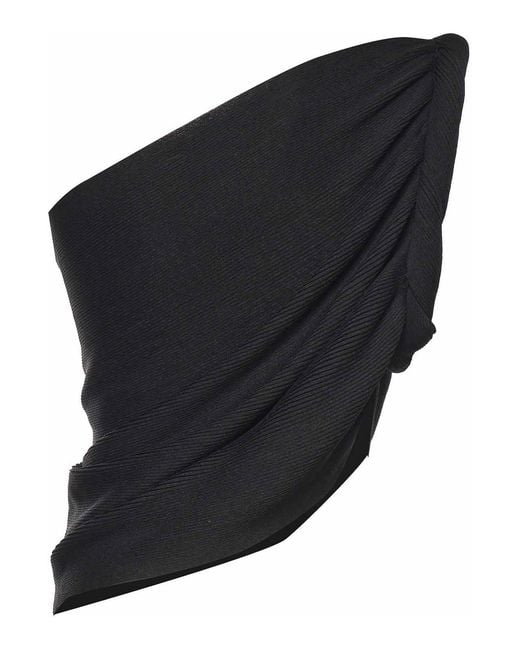 Alberta Ferretti Blue One-Shoulder Wool Blend Top