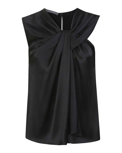 Alberta Ferretti Black Draped Acetate Top With Keyhole Back Closure