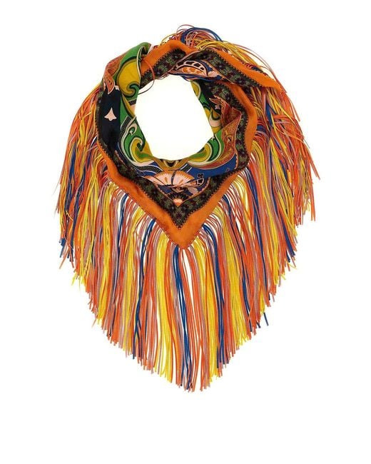 Etro Orange Fringed Scarf