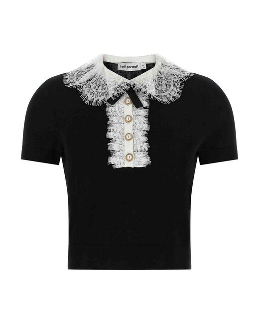 Self-Portrait Black Knit Lace Collar' Top