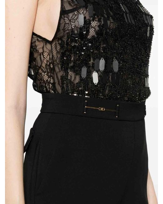 Elisabetta Franchi Black Crpe Jumpsuit With Embroidery