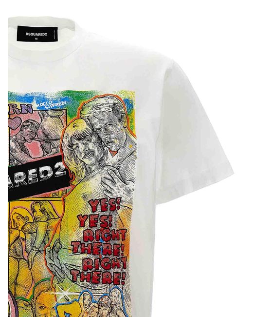 DSquared² White Porn Crew Neck T-shirt Print for men