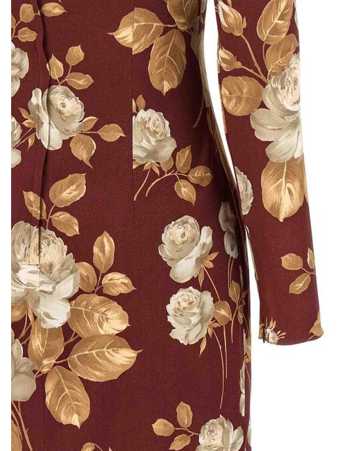 Dolce & Gabbana Multicolor Vintage Rose Print Satin Midi Pencil Dress