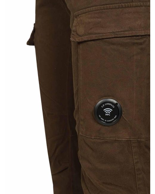 C P Company Brown Cargo Trousers Made Of Stretch Cotton Satin for men