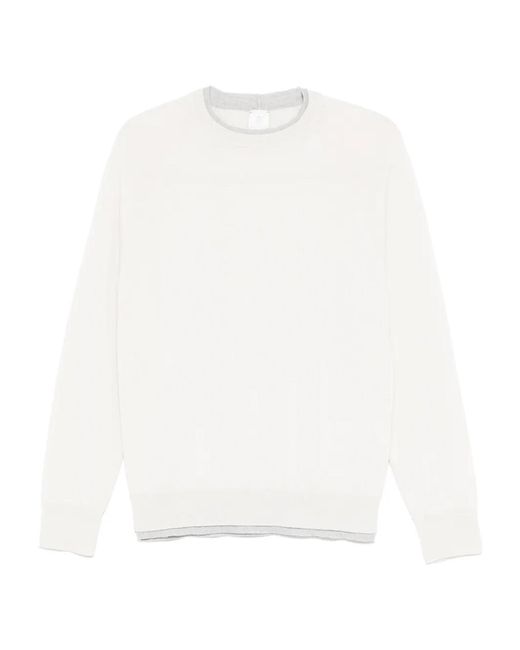 Eleventy White Round Neck Sweater Sand And Lt for men